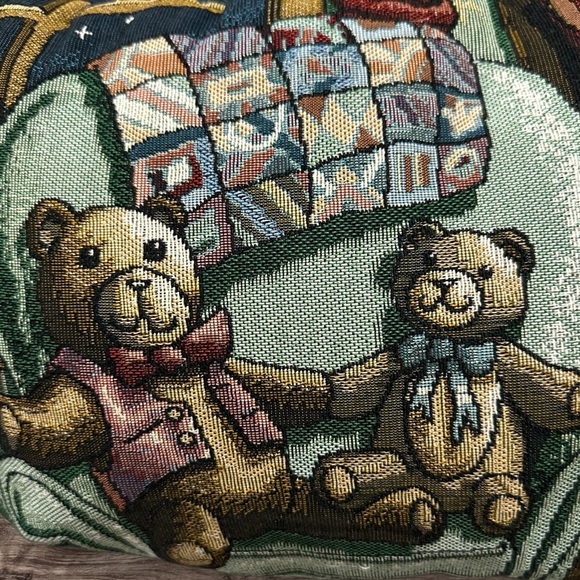 Travis Spencer Christmas Pillow Tapestry Teddy Bears..15” Length x 12” Height. - Picture 2 of 8